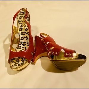 Red Patent Leather open toe heels